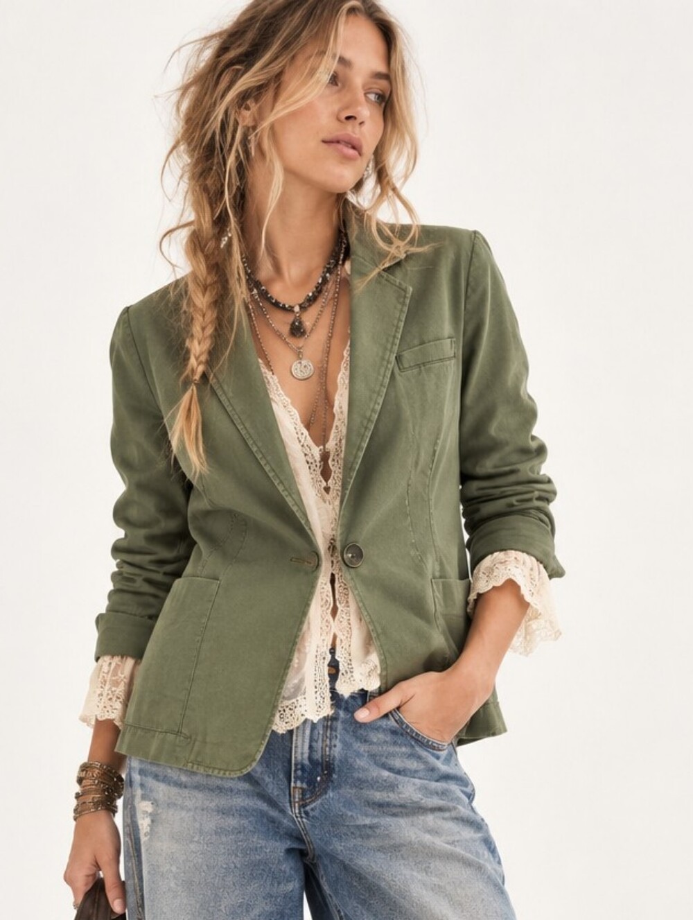 Cabi Olive Green One Button Blazer 207 Utility Style